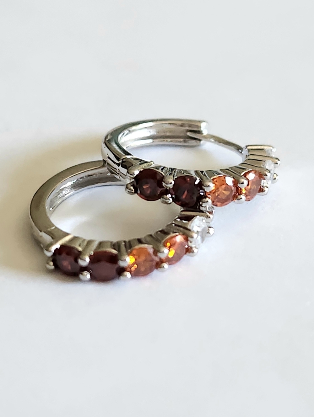 New 925 Silver Orange Sapphire Ruby Diamond Hoop Earrings for Women - Picture 3 of 11